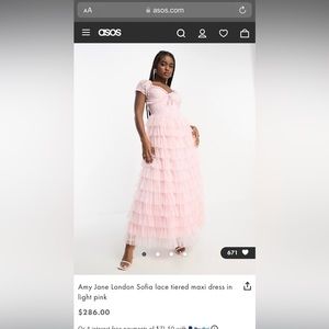 ASOS- Amy Jane Sofia lace tiered maxi dress in light pink